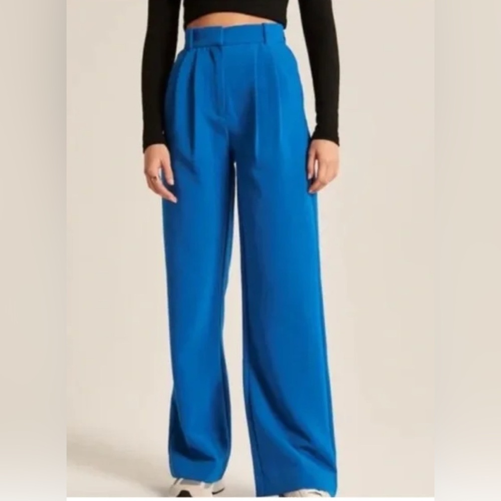 Abercrombie & Fitch Wide Leg Trousers in Bright Blue